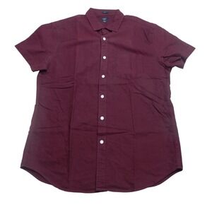 J Crew Mens Slim Fit Oxford Short Sleeve Button Down Shirt Burgundy Size Large